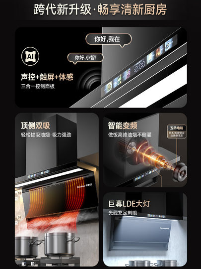 Royalstar Range Hood for Home Kitchen, Large Suction Power, New Model, No Need to Disassemble for Cleaning, Small Wall-Mounted Top-Side Dual Suction Range Hood