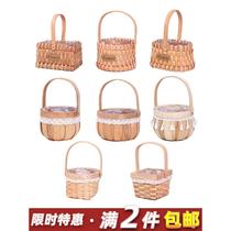 Bamboo wood woven flower baskets dried flowers flower arrangements photo decorations mini flower girl props souvenirs portable