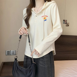 Designed Hooded Long-Sleeve T-Shirt Sweatshirt for Women, 2025 Autumn, with Curved Hem, Unique and Stylish, Slimming Top