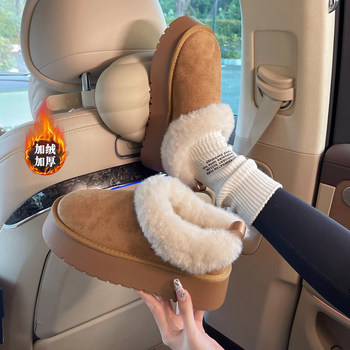Thick-Soled Slip-On Lazy Fur Snow Boots for Women, 2025 Winter New Style, Fleece-Lined and Thickened, Northeastern Large Cotton Shoes, Size 34