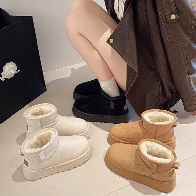 Thick-Soled Snow Boots for Women, 2025 New Model, Winter Fleece-Lined, Thickened, Waterproof, Non-Slip, Warm, Large Cotton Shoes, Size 34