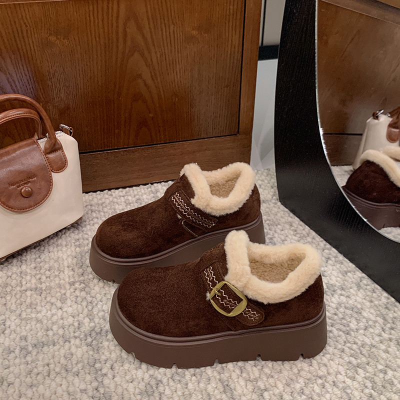 Thick-Soled, Height-Increasing, Fleece-Lined, Full-Coverage Birkenstock-Style Women's Shoes, 2025 Winter Warm Snow Boots, Slip-On Furry Cotton Shoes, Size 34