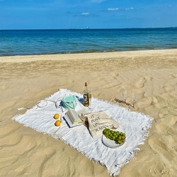 Beach Mat ins French-Style White Sunset Atmosphere Photo Background Cloth Beach Cloth Portable Foldable Blanket