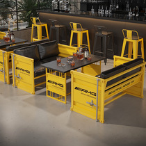 Bar table and chair combination Western restaurant music restaurant bar Qingba industrial style barbecue shop cafe iron booth sofa