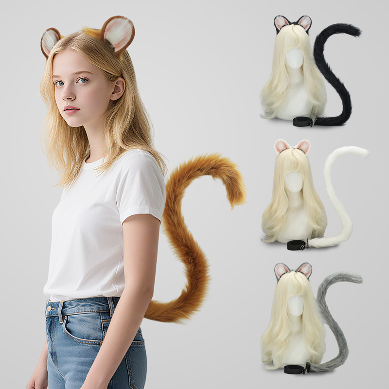 Halloween Animal Ears Mouse Ears Headband Plush Cosplay Mouse Ears Props Lolita Jk Hamster Ears Tail Set