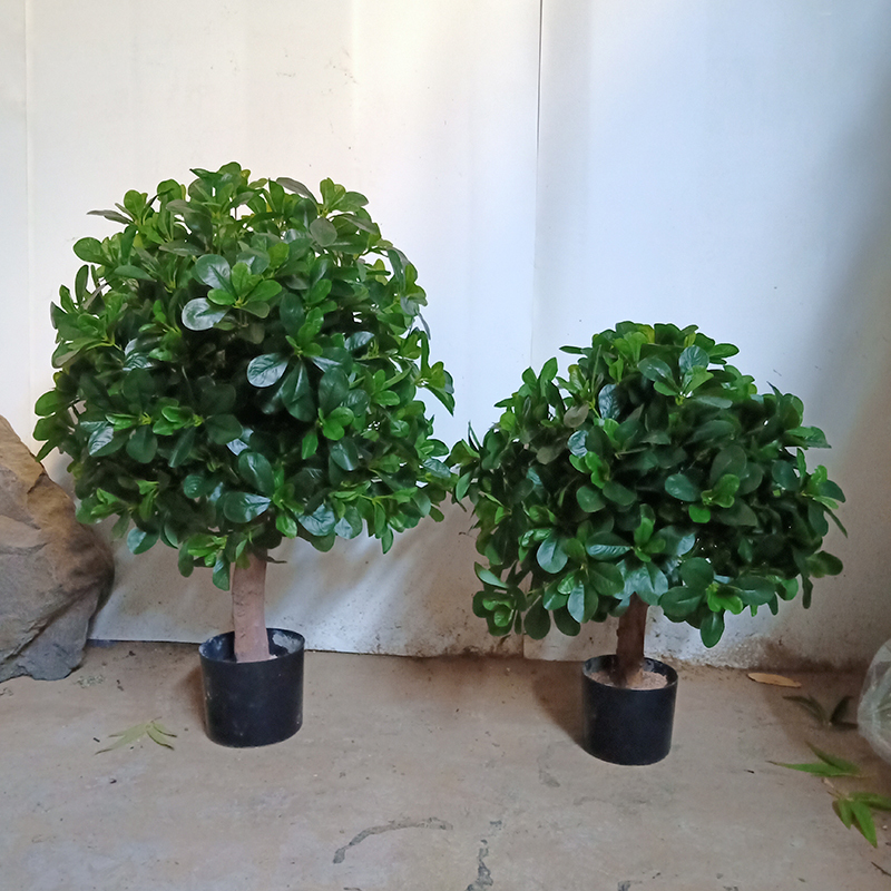 Artificial Ficus Benjamina Money Tree Green Leaf Tree Round Ball Shaped Shrub Fake Garden Window Display Decorative Small Tree