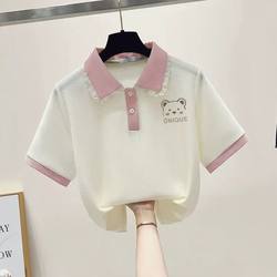 Girls' New Summer Polo Collar Sweet Short-Sleeved T-Shirt, Casual Loose Top for Older Children, Fashionable and Versatile