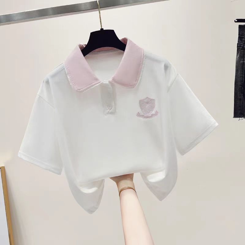 女童夏季新款Polo领甜美刺绣T恤，学院风来袭，妈妈们还不赶紧收藏！