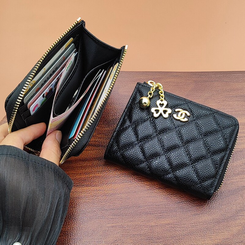 Caviar L-Shaped Zipper Genuine Leather Wallet Coin Purse Card Holder Women's 2026 New Model Zipper Lightweight Compact Fragrant Milk
