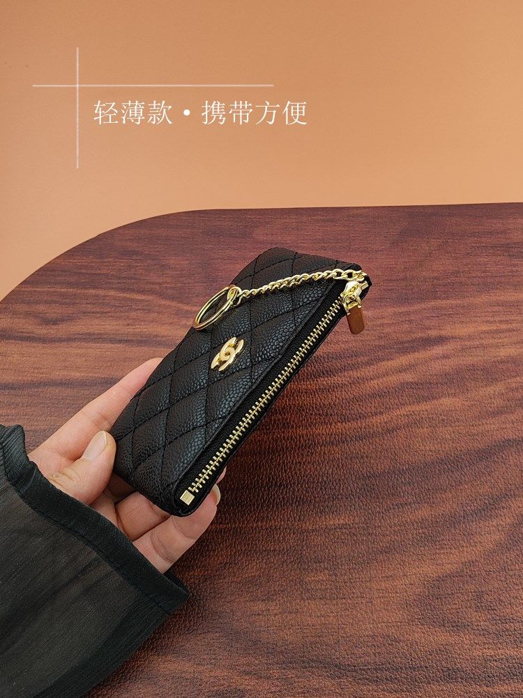 Genuine Leather Caviar Coin Purse Card Holder for Women 2026 New Zipper Storage Small Bag Compact Milky Key Case with Buckle