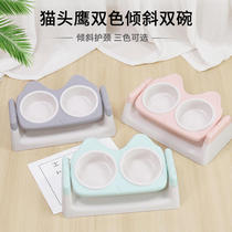 Pet Products Amazon New Two-Color Adjustable Sloping Cat Bowl Pet Double Bowl Cute Cat Neck Bowl