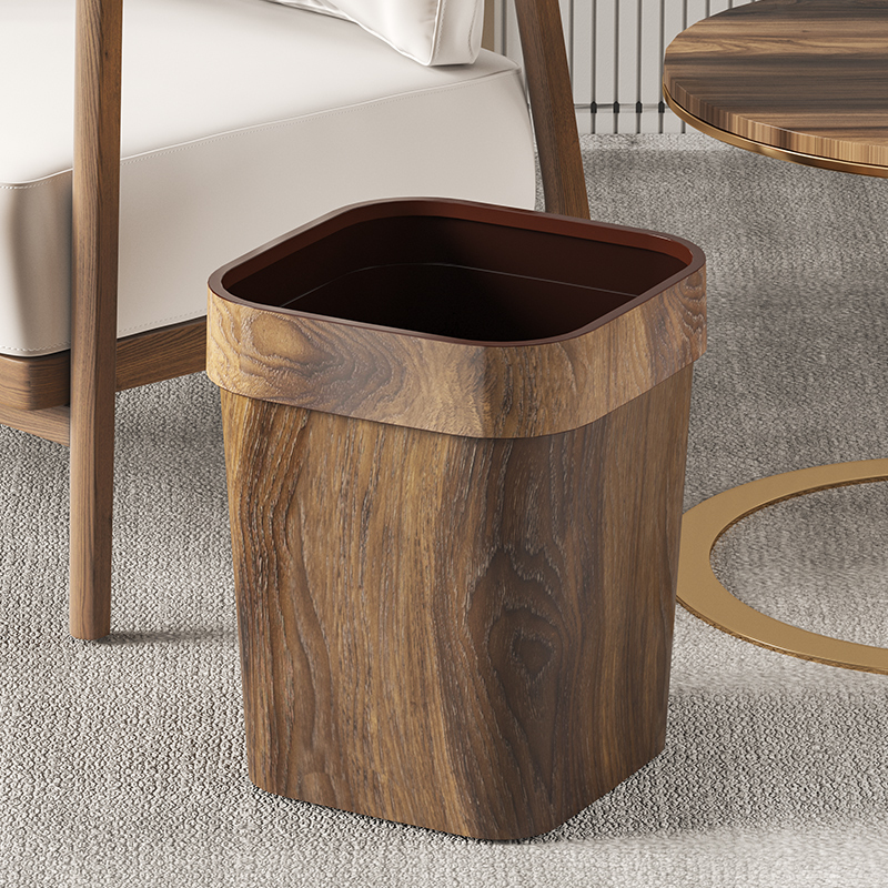 Wholesale Vintage Imitation Wood Grain Office Trash Cans for Home Use, Simple New Chinese Style Large Capacity Storage Bins for Hotel Tea Rooms