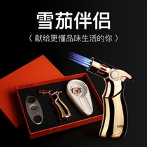 Cigar set tools cigar scissors lighter ashtray three-piece set round scissors sharp cigar knife