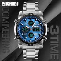 Shimei manufacturer dual display electronic watch multi-functional steel strap large dial three time mens waterproof watch