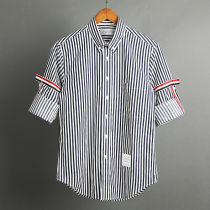Tom Brown TB Striped Casual Slim Long Sleeve Shirt Summer New Fashion Trendy Men and Women Couple Style Can be Quarter Sleeved