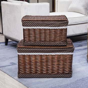 Large storage basket with lid for storage basket for dirty clothes, rattan storage basket for dirty clothes, woven storage basket for storage basket for wardrobe