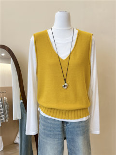 Hugely beautiful roll-edge v-neck sleeveless knitted vest for women. unique and super-good-looking layered vest for autumn.