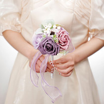 New Wedding Gift Diy Hand Touted New Bridesmaids Collared Sensuary Wedding Bouquet Artificial Rose Elegant Lace Small