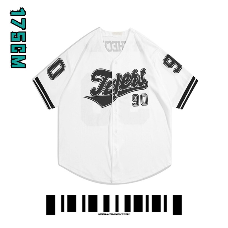 175cm American High Street Retro Hip-Hop Cardigan Short-Sleeve T-Shirt Unisex European and American Trendy Loose Baseball Jacket Top