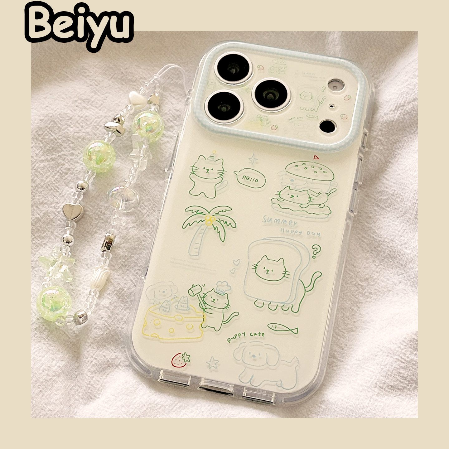 Cute cartoon-coconut cat with apple 17 Promax mobile phone protection shelliphone 16pro, new 15pm 16pm creative 15pm chain 17pro individual 15pro package