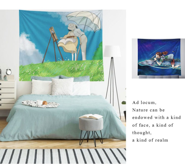 Spirited Away Nền đơn giản Vải đỏ Treo tấm thảm Hayao Miyazaki Phim hoạt hình Anime Phòng khách trang trí phòng ngủ - Tapestry thảm thêu trang trí