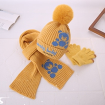 Childrens hat winter velvet scarf gloves three-piece set thickened warm fashionable trendy woolen hat for boys and girls