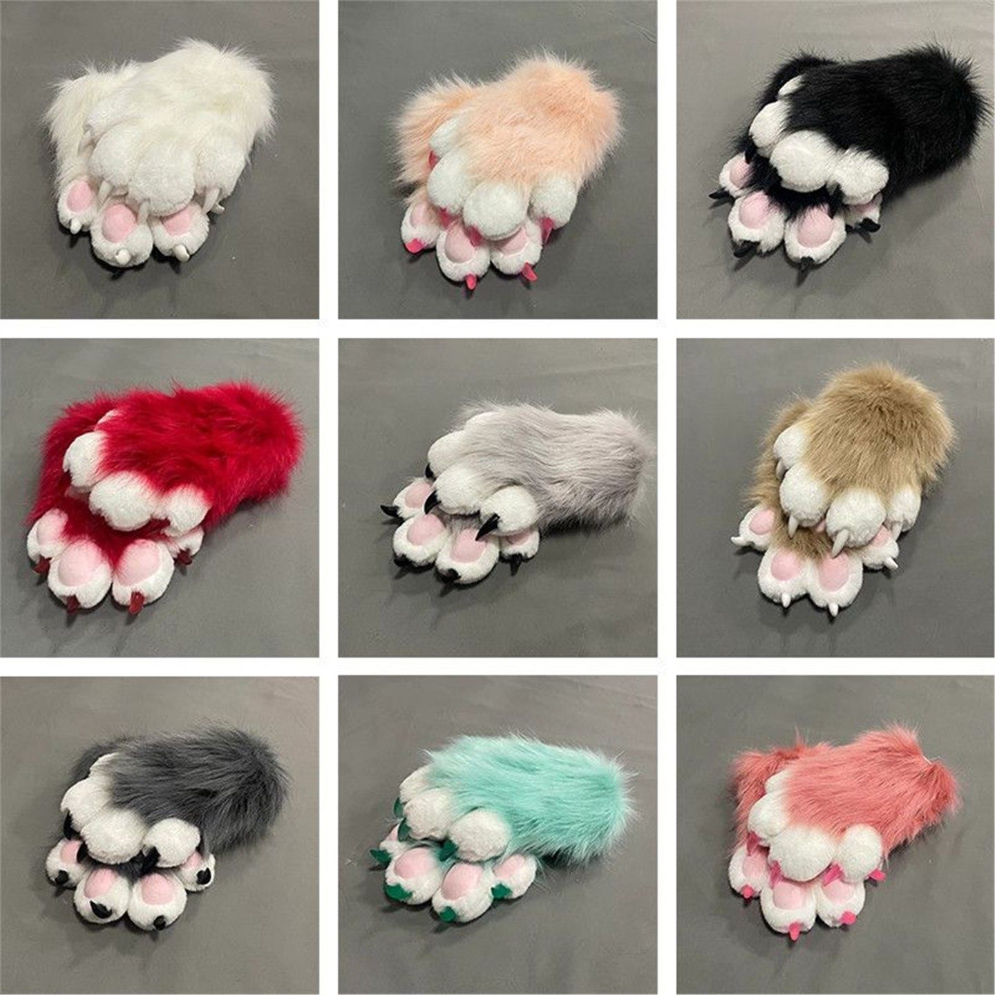 Finished fursuit gloves, animal claw accessories, furry claws, squeaking blue kig plush gloves