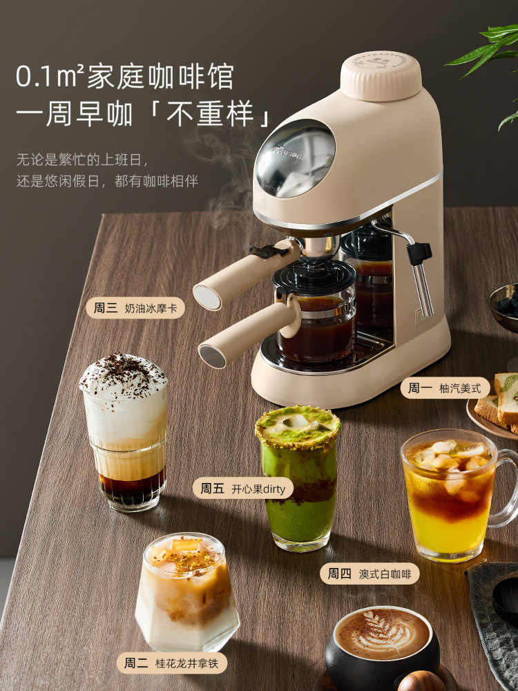 Bear Brand Espresso Machine, Small All-In-One Machine for Home Use, Office Coffee Maker, Semi-Automatic Steam Milk Frother