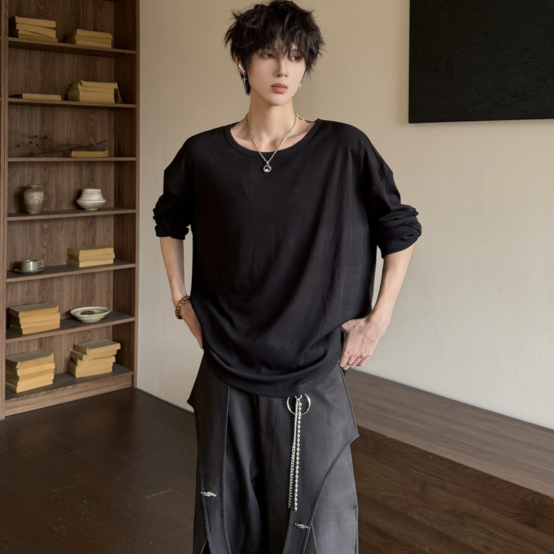 Another Day X Round Neck Solid Color Pinstripe Long Sleeve T-Shirt Loose Casual Versatile Top Base Shirt Another Day X Round Neck Solid Color Pinstripe Long Sleeve T-Shirt Loose Casual Versatile Top Base Shirt