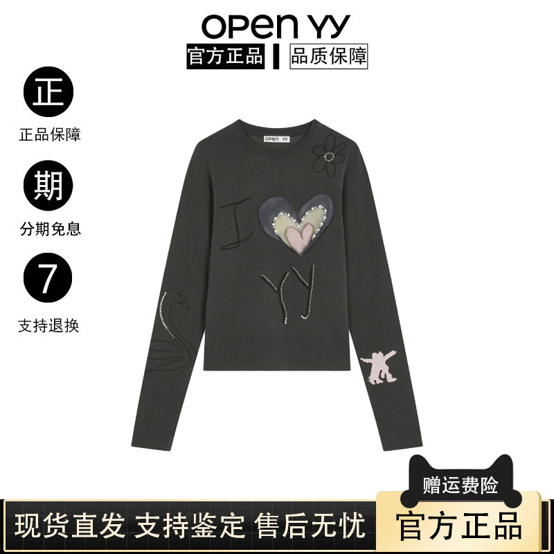 Korea open yy - новая универсальная футболка контрастного цвета с принтом любовных писем, с круглым вырезом и длинными рукавами, женский открытый топ Изображение 1