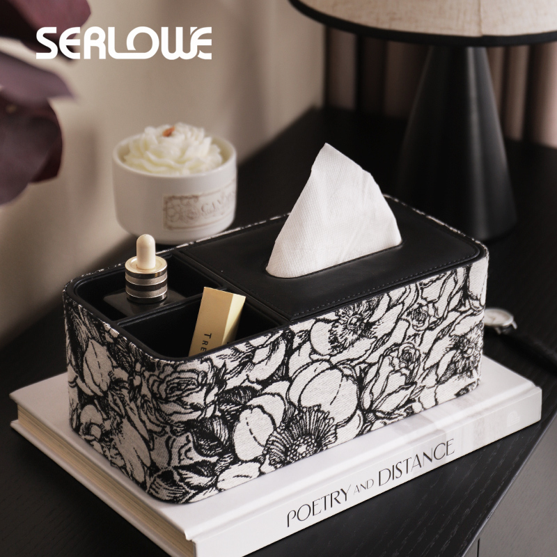 Shengluo French-Style Retro Multifunctional Tissue Box, High-End Home Living Room Jacquard Fabric Antique-Style Tissue Storage Box