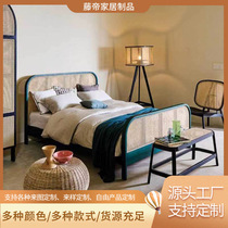 Small apartment 1 5 meter bedroom furniture bed 1 8 meter rattan adult double bed simple master bedroom solid wood bed