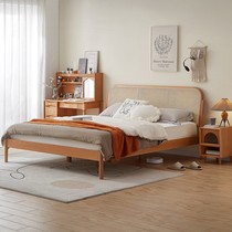 Japanese rattan solid wood bed 1 5 meters 1 8 meters log style master bedroom modern simple small apartment rubber wood double bed
