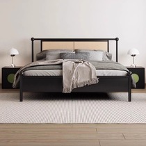 French retro rattan bed creative solid wood bed black light luxury small apartment home double bed bedroom double bed