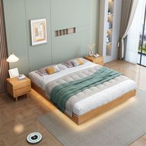 Nordic solid wood bed rattan suspended bed master bedroom 1 8m double bed 1 5m no bedside bed log style B&B bed