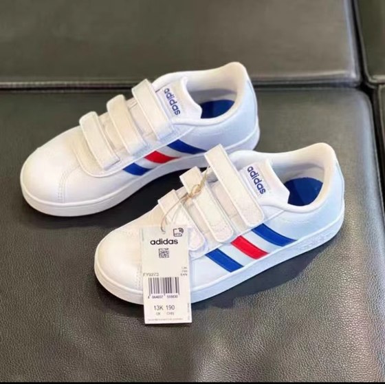 Adidas mid-child shoes casual shoes breathable wear-resistant low top white blue red
