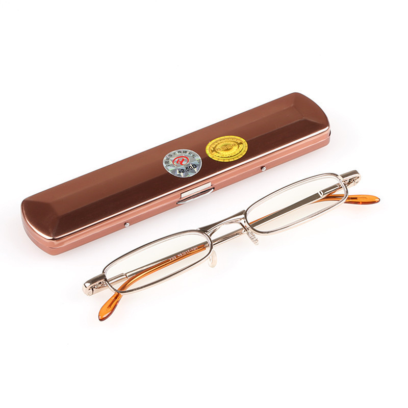 German High-End Mini Fashionable Aluminum Box Flip-Top Reading Glasses with Resin Lenses, Portable Pen Holder Flip-Up Reading Glasses