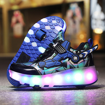 Storm Walking Shoes Men And Women LED Lights Charging Models Skates Invisible Adult Pulley Shoes Double Wheels Children Skate Shoes