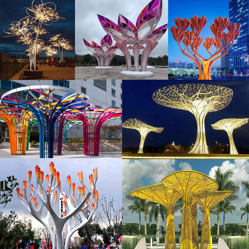 Custom large stainless steel tree sculpted mirror metal steel structure hollowed-out leaves abstract treeSquare pendulum-Taobao