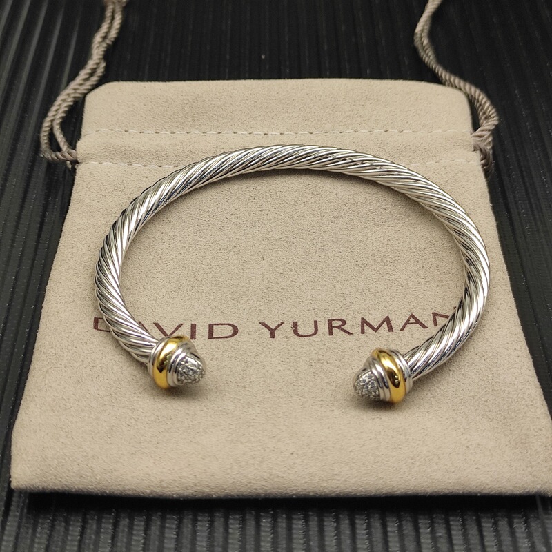 David Yurman 5mm Half-Filled Diamond Two-Tone Bracelet David Bracelet for Women European and American Style Fashionable Trendy Bracelet David Yurman 5mm Half-Filled Diamond Two-Tone Bracelet David Bracelet for Women European and American Style Fashionable Trendy Bracelet
