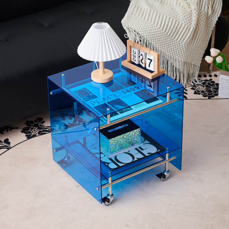 Acrylic Side Table Storage Cabinet, Vintage Living Room Mobile Coffee Table, Bedside Table for Home, Trendy ins Transparent Small Trolley Acrylic Side Table Storage Cabinet, Vintage Living Room Mobile Coffee Table, Bedside Table for Home, Trendy ins Transparent Small Trolley