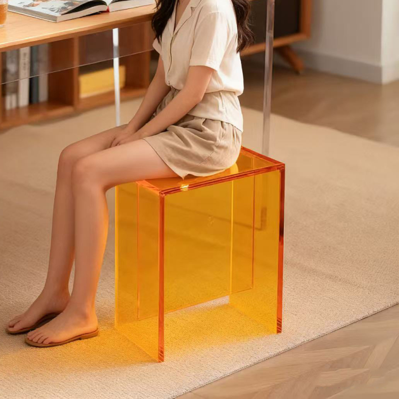 Acrylic Shoe-Changing Stool, Living Room Home Leisure Stool, Transparent Bathroom Stool, Low Stool, Trendy ins Dressing Stool