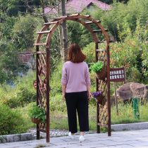 Outdoor courtyard carbonized anti-corrosion solid wood arch garden door grape rack semicircular grid arched climbing vine flower rack