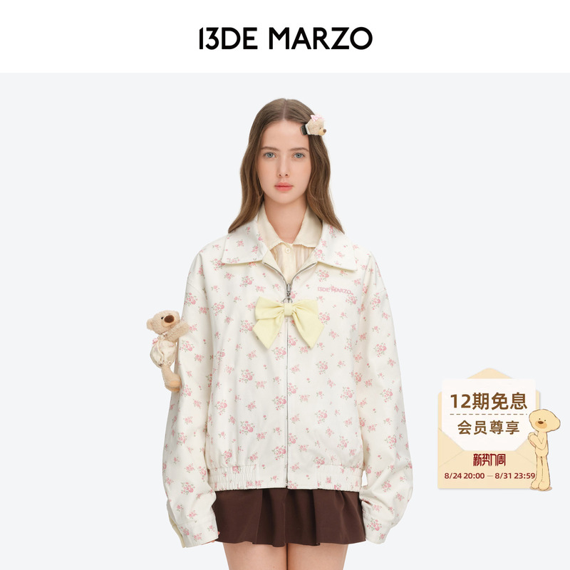 13De Marzo Floral Series Reversible Full-Print Floral Jacket Sweet and Unique Lapel Autumn Coat