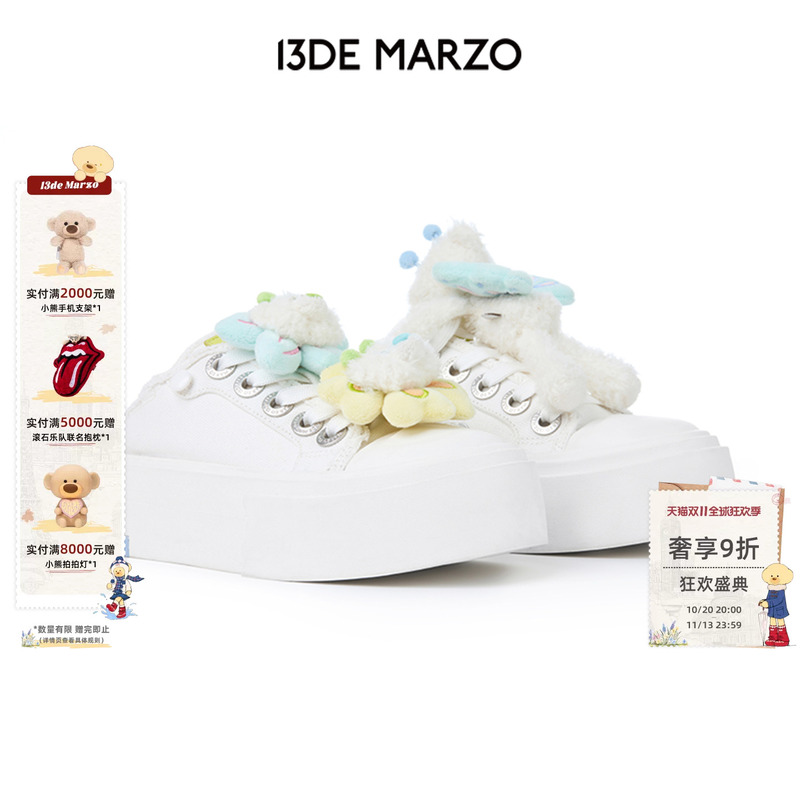 13De Marzo Women's Bear Canvas Half-Slipper Autumn Fashion Casual Closed-Toe Slippers Versatile Shoes for Outdoor Wear