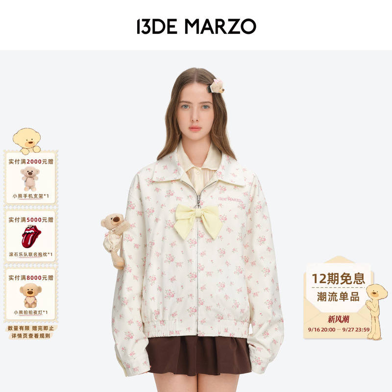 13De Marzo Floral Series Reversible Full-Print Floral Jacket Sweet and Unique Lapel Autumn Coat