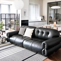 Fa-style retro real leather sofa Living room Cat Grabbing Trio Straight Row Black Designer Creative Little Family Style Sofa