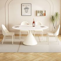 New glossy slate dining table and chair combination French pure white French dining table home high-end light luxury dining round table