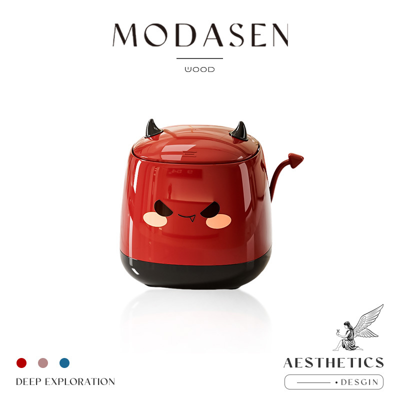 Modasen丨Cute Corner Menj Funny Little Devil Desktop Trash Can Office Mini Storage Bin with Lid