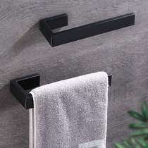 304 stainless steel black towel bar no punching Nordic creative towel hook bathroom L-shaped single rod towel rack
